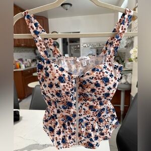 Floral Zip-Up Peplum Top